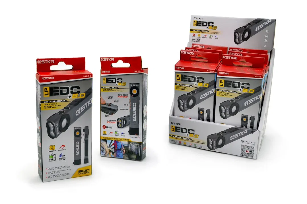 14270DD – STKR CONCEPT Point Of Purchase Display, Low Profile Ultra-Thin Spot And Flood Flashlight Display Counter To...